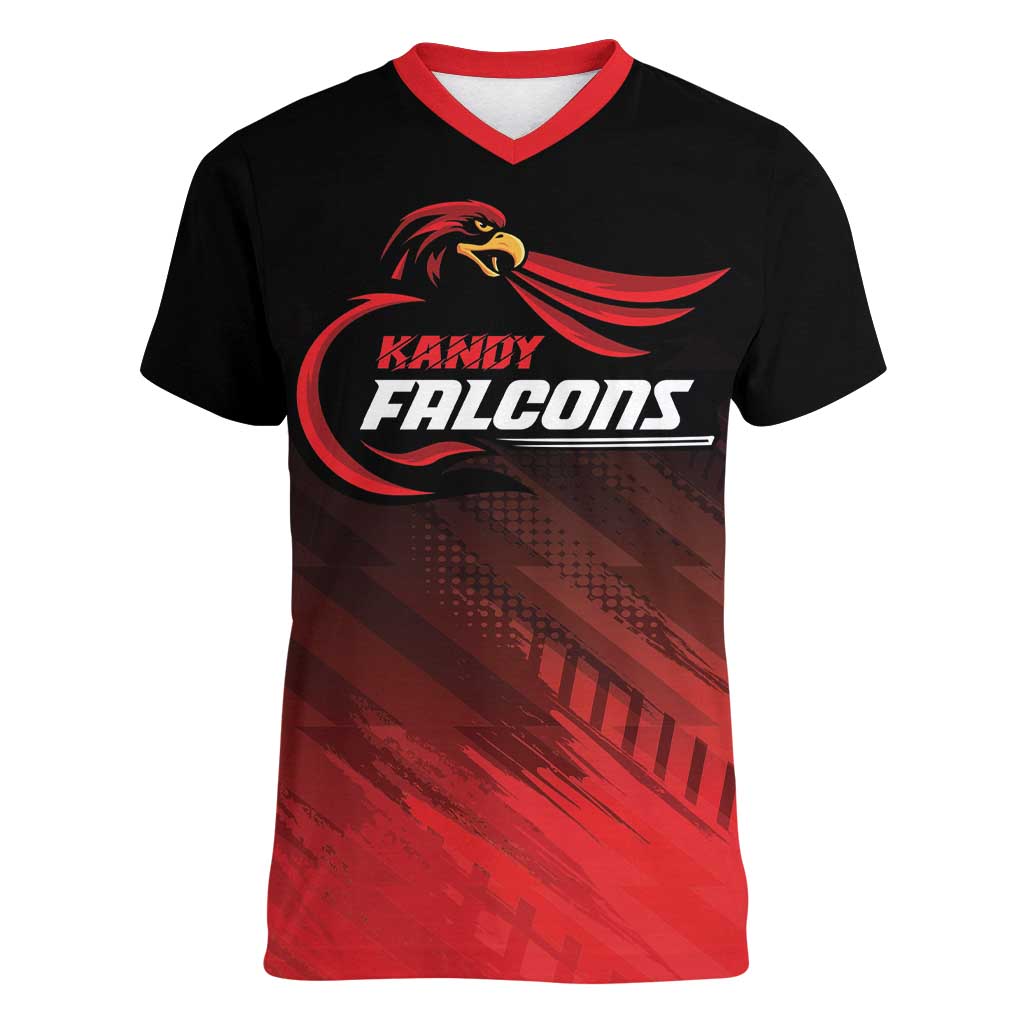 Custom Kandy Cricket Falcons Women V-Neck T-Shirt Ready to Roar and Soar - Wonder Print Shop