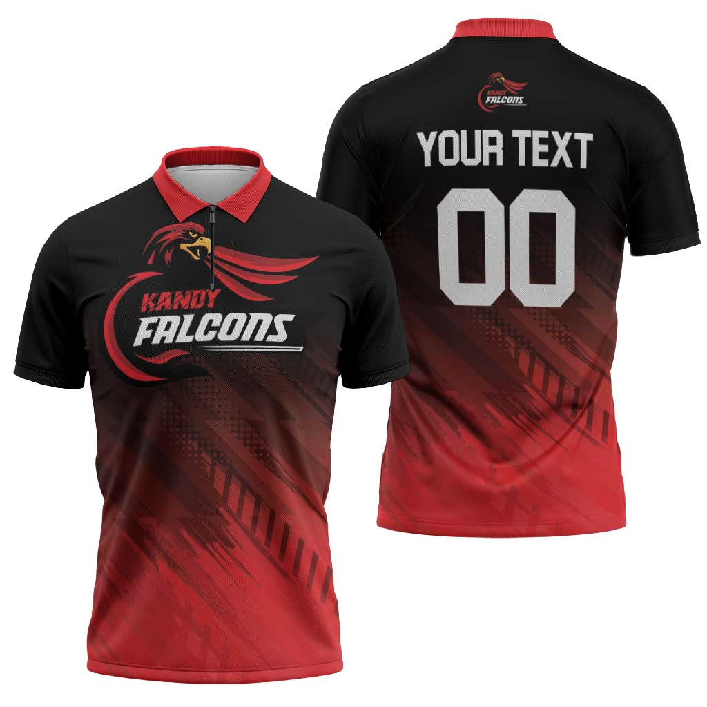 Custom Kandy Cricket Falcons Zipper Polo Shirt Ready to Roar and Soar - Wonder Print Shop