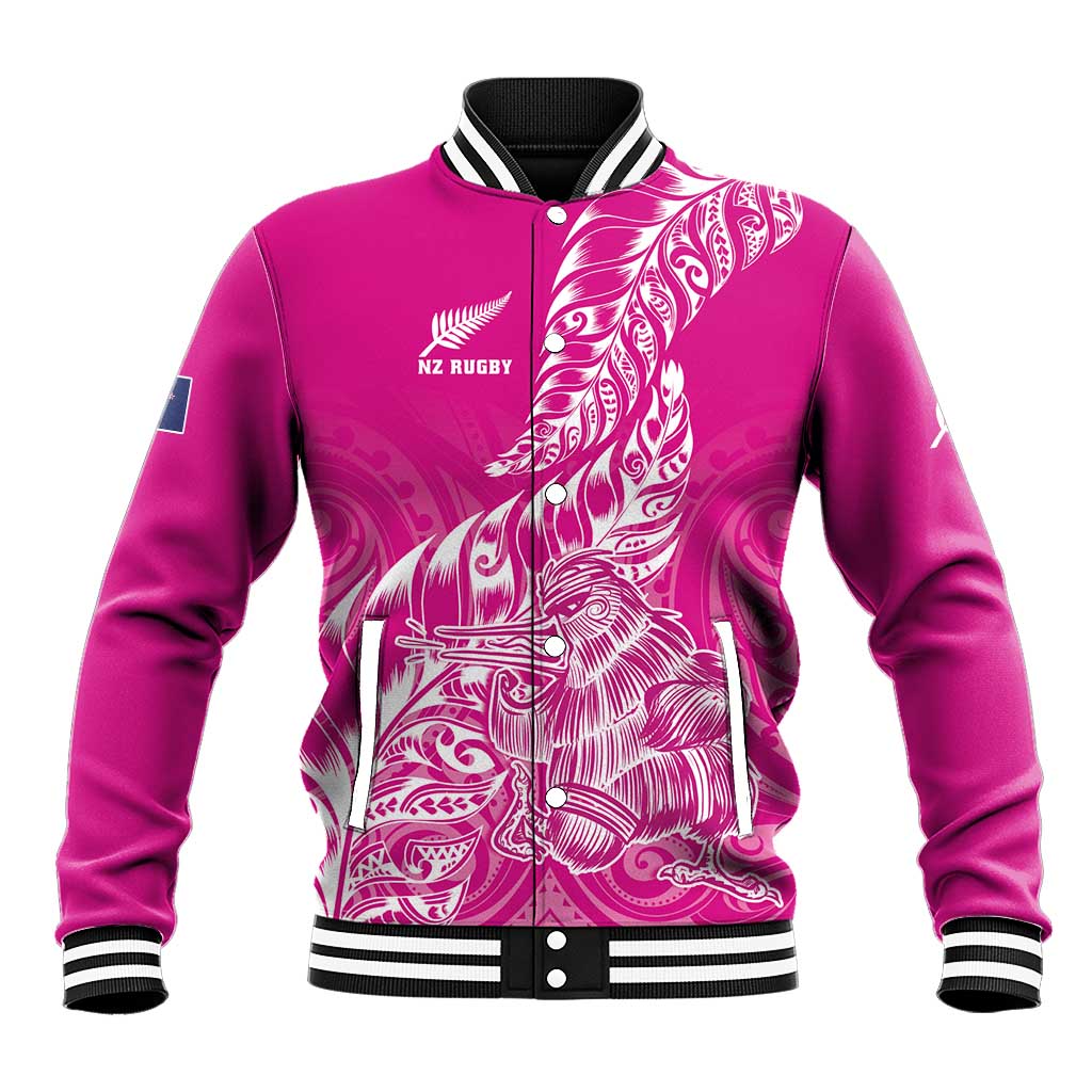 Custom New Zealand Rugby Silver Fern Baseball Jacket Aotearoa Kiwi Maori Pink Version - Wonder Print Shop