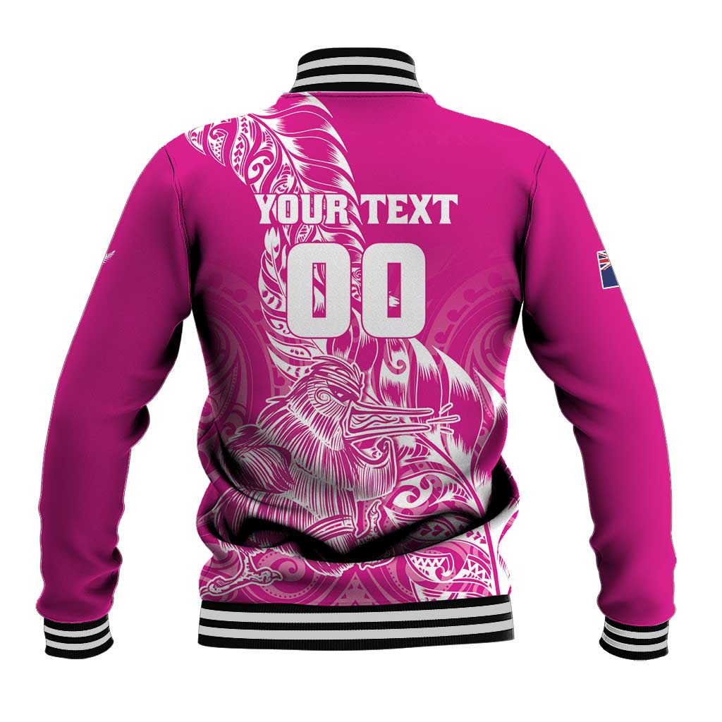 Custom New Zealand Rugby Silver Fern Baseball Jacket Aotearoa Kiwi Maori Pink Version - Wonder Print Shop