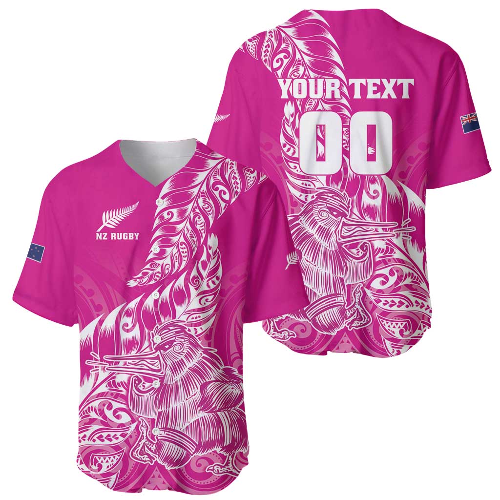 Custom New Zealand Rugby Silver Fern Baseball Jersey Aotearoa Kiwi Maori Pink Version - Wonder Print Shop