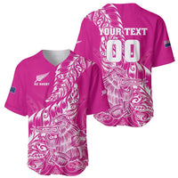 Custom New Zealand Rugby Silver Fern Baseball Jersey Aotearoa Kiwi Maori Pink Version - Wonder Print Shop