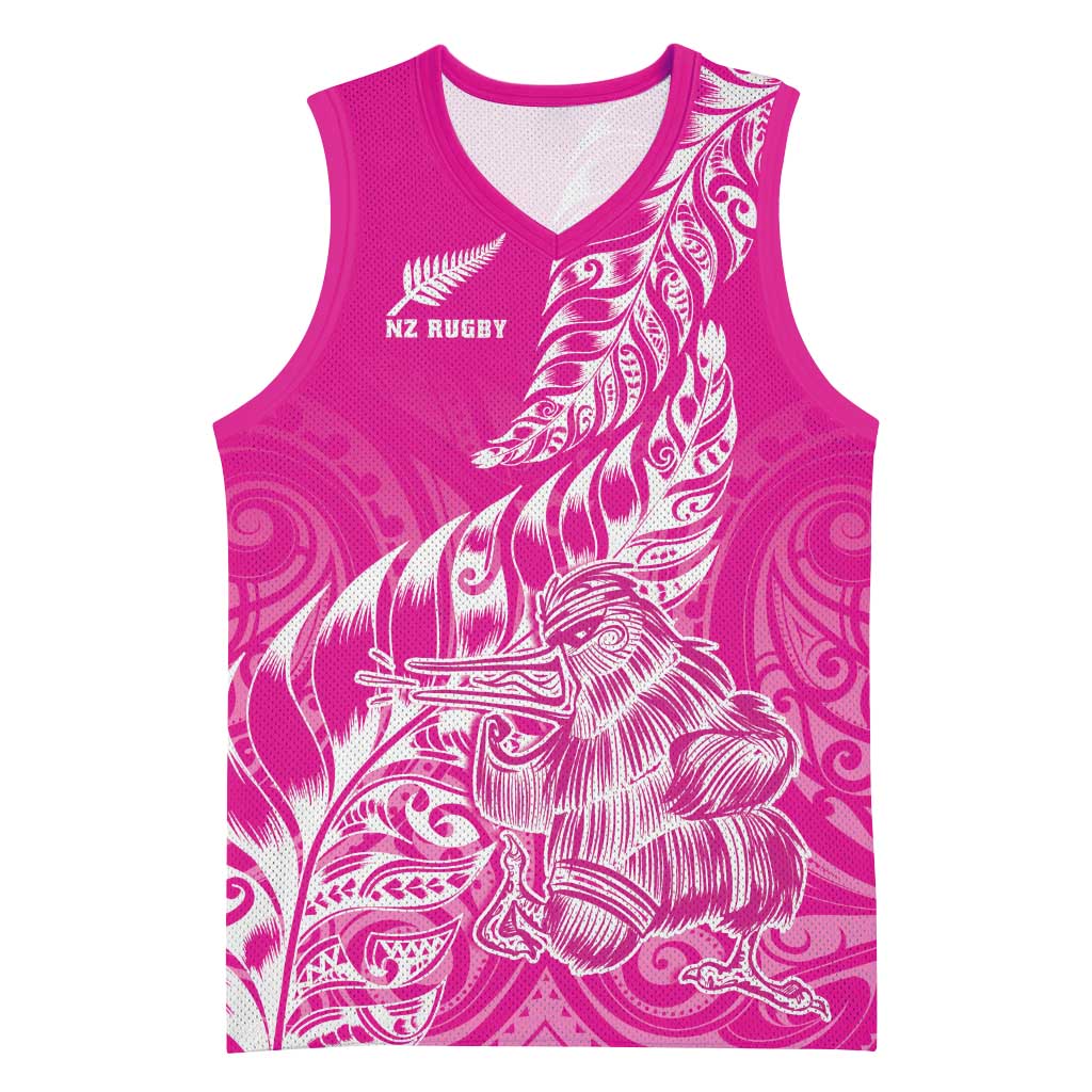 Custom New Zealand Rugby Silver Fern Basketball Jersey Aotearoa Kiwi Maori Pink Version - Wonder Print Shop