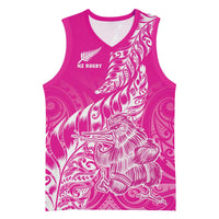 Custom New Zealand Rugby Silver Fern Basketball Jersey Aotearoa Kiwi Maori Pink Version - Wonder Print Shop