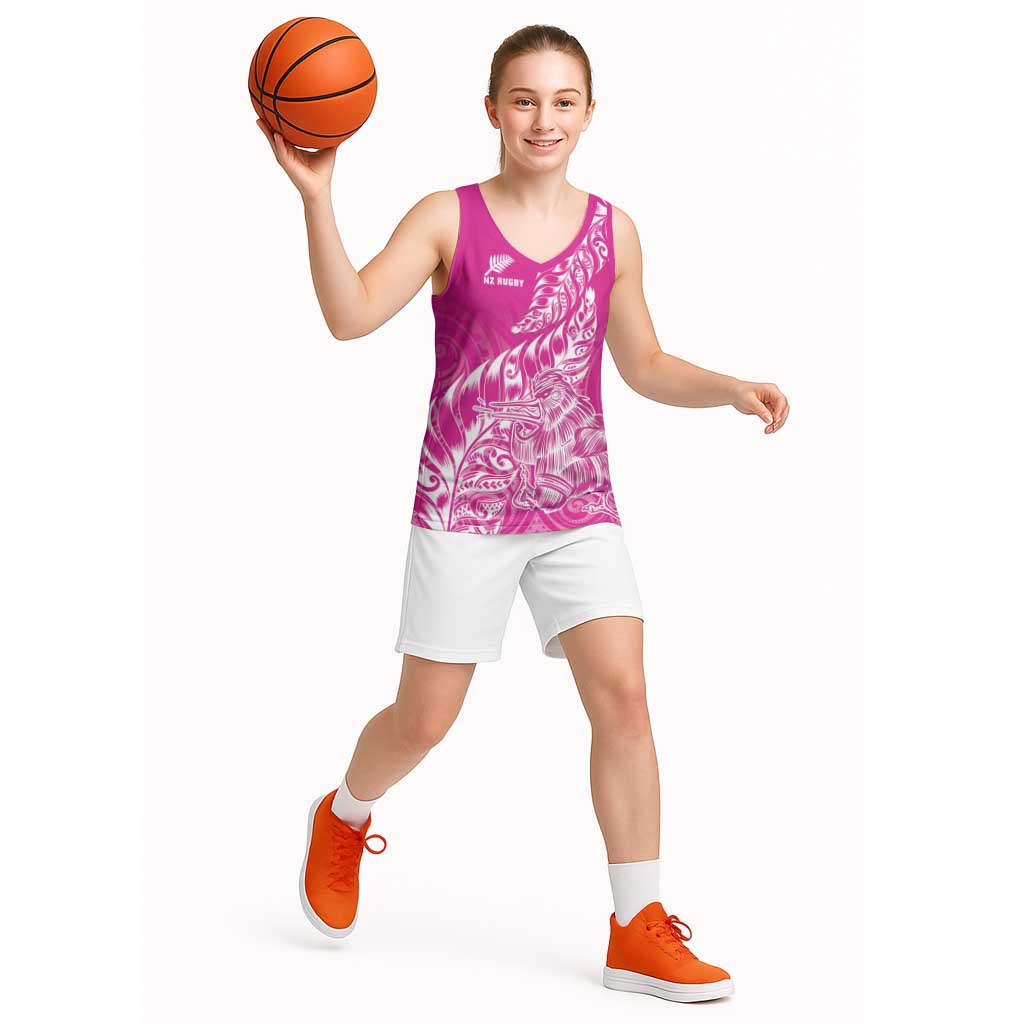 Custom New Zealand Rugby Silver Fern Basketball Jersey Aotearoa Kiwi Maori Pink Version - Wonder Print Shop