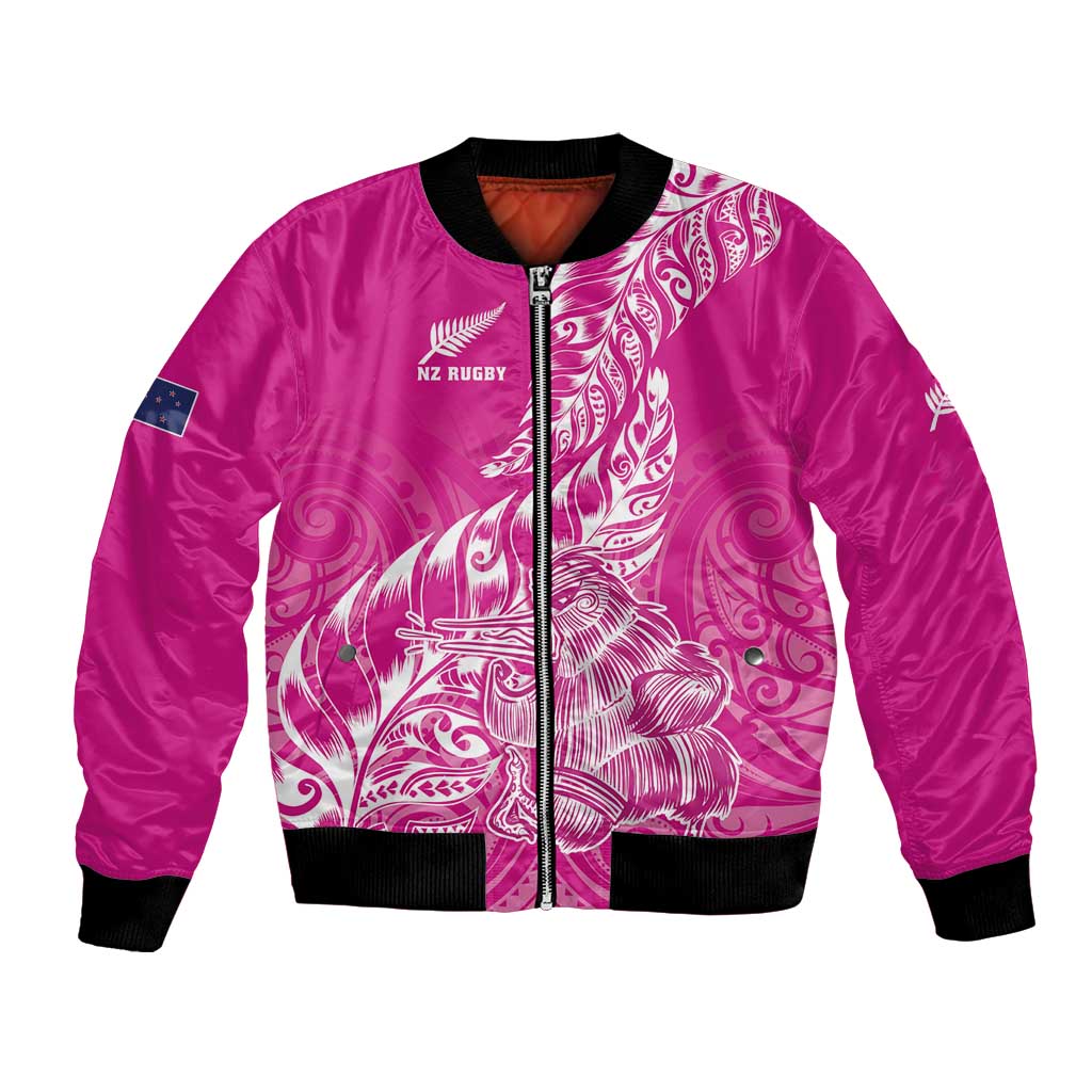 Custom New Zealand Rugby Silver Fern Bomber Jacket Aotearoa Kiwi Maori Pink Version - Wonder Print Shop