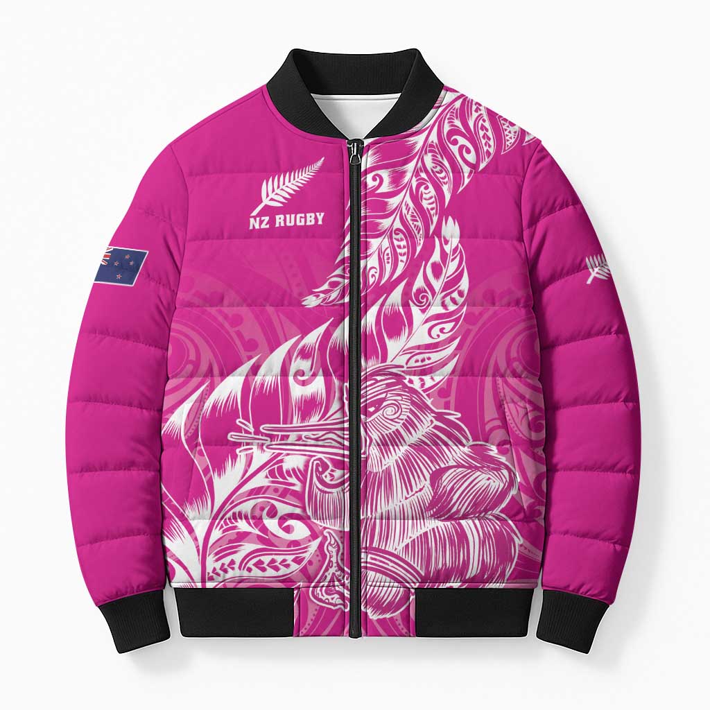Custom New Zealand Rugby Silver Fern Bomber Puffer Jacket Aotearoa Kiwi Maori Pink Version - Wonder Print Shop