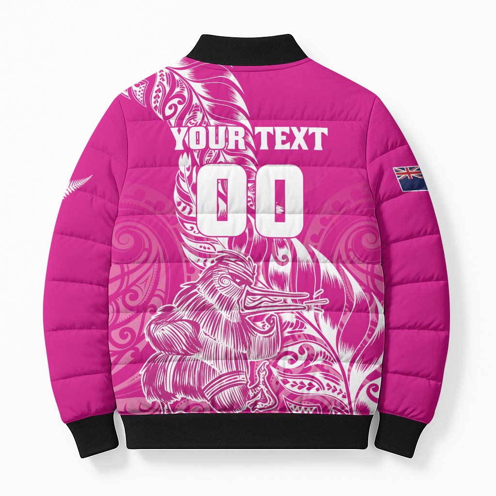 Custom New Zealand Rugby Silver Fern Bomber Puffer Jacket Aotearoa Kiwi Maori Pink Version - Wonder Print Shop