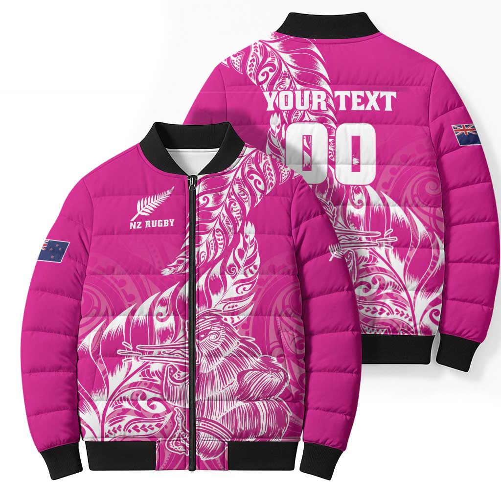 Custom New Zealand Rugby Silver Fern Bomber Puffer Jacket Aotearoa Kiwi Maori Pink Version - Wonder Print Shop