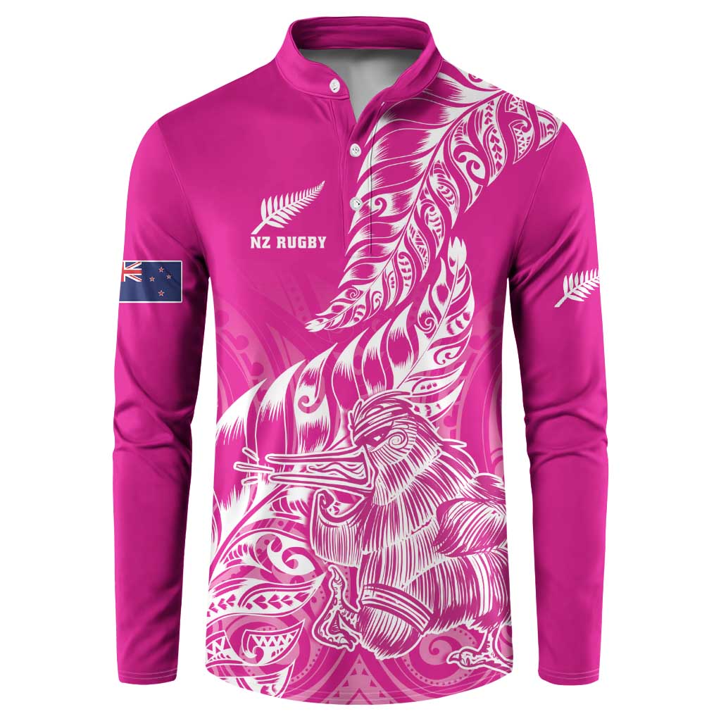 Custom New Zealand Rugby Silver Fern Button Sweatshirt Aotearoa Kiwi Maori Pink Version - Wonder Print Shop