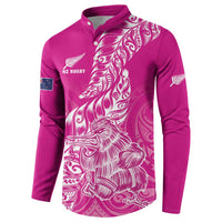 Custom New Zealand Rugby Silver Fern Button Sweatshirt Aotearoa Kiwi Maori Pink Version - Wonder Print Shop