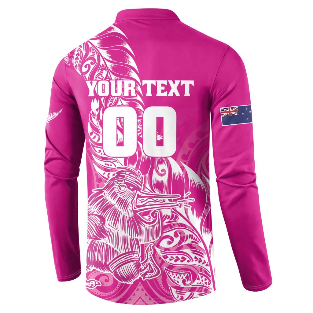 Custom New Zealand Rugby Silver Fern Button Sweatshirt Aotearoa Kiwi Maori Pink Version - Wonder Print Shop