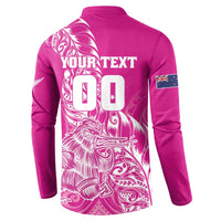 Custom New Zealand Rugby Silver Fern Button Sweatshirt Aotearoa Kiwi Maori Pink Version - Wonder Print Shop