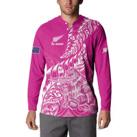 Custom New Zealand Rugby Silver Fern Button Sweatshirt Aotearoa Kiwi Maori Pink Version - Wonder Print Shop