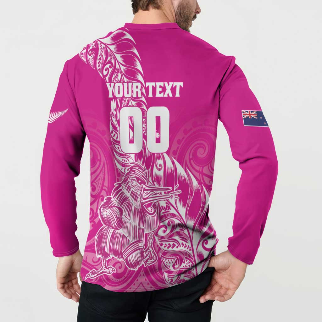 Custom New Zealand Rugby Silver Fern Button Sweatshirt Aotearoa Kiwi Maori Pink Version - Wonder Print Shop