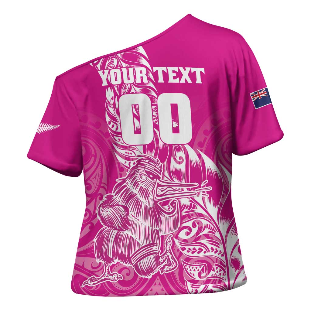 Custom New Zealand Rugby Silver Fern Cross Shoulder Shirt Aotearoa Kiwi Maori Pink Version - Wonder Print Shop