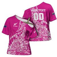 Custom New Zealand Rugby Silver Fern Cross Shoulder Shirt Aotearoa Kiwi Maori Pink Version - Wonder Print Shop