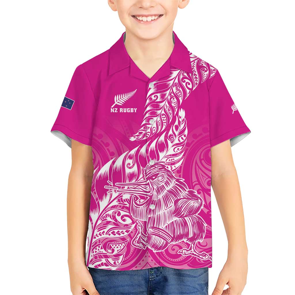 Custom New Zealand Rugby Silver Fern Kid Hawaiian Shirt Aotearoa Kiwi Maori Pink Version - Wonder Print Shop