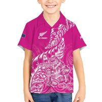 Custom New Zealand Rugby Silver Fern Kid Hawaiian Shirt Aotearoa Kiwi Maori Pink Version - Wonder Print Shop