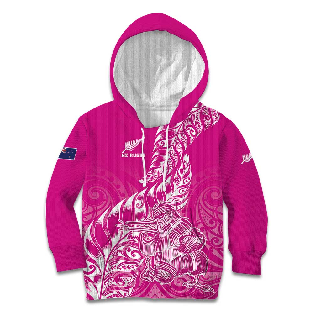 Custom New Zealand Rugby Silver Fern Kid Hoodie Aotearoa Kiwi Maori Pink Version - Wonder Print Shop