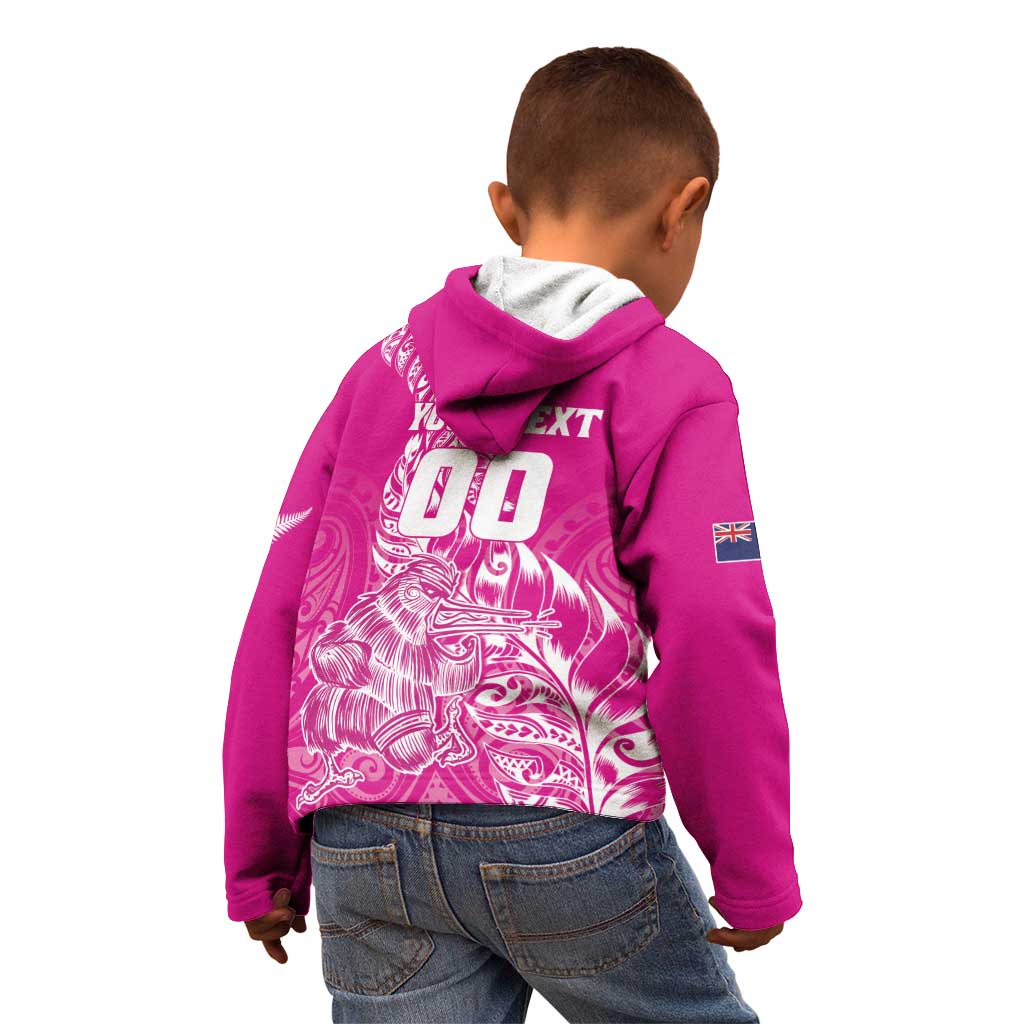 Custom New Zealand Rugby Silver Fern Kid Hoodie Aotearoa Kiwi Maori Pink Version - Wonder Print Shop