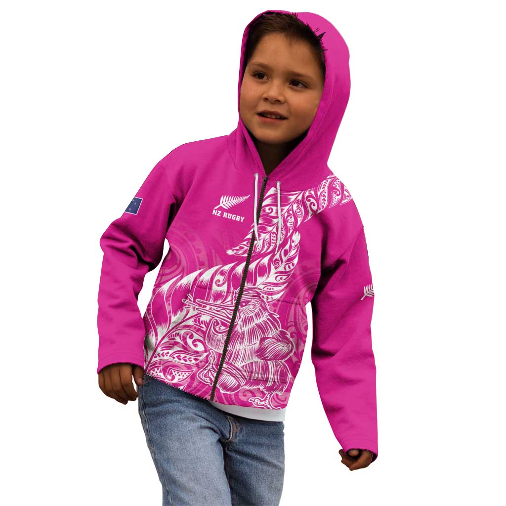 Custom New Zealand Rugby Silver Fern Kid Hoodie Aotearoa Kiwi Maori Pink Version - Wonder Print Shop