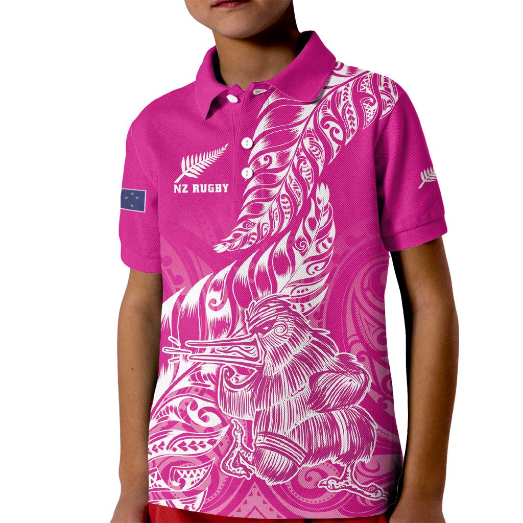 Custom New Zealand Rugby Silver Fern Kid Polo Shirt Aotearoa Kiwi Maori Pink Version - Wonder Print Shop