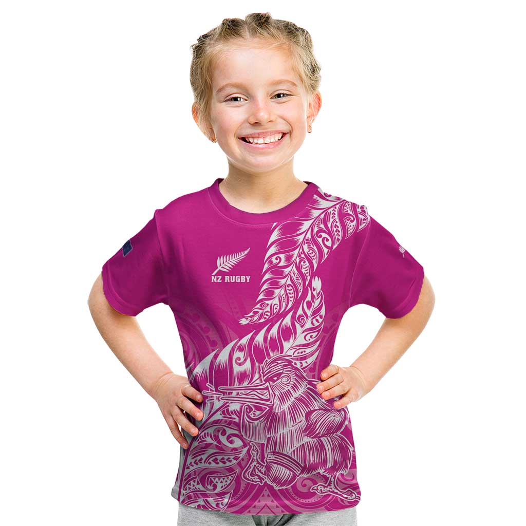 Custom New Zealand Rugby Silver Fern Kid T Shirt Aotearoa Kiwi Maori Pink Version - Wonder Print Shop