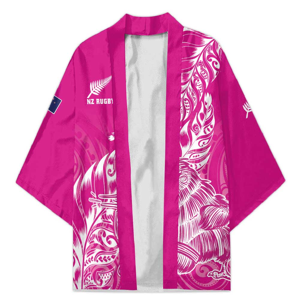 Custom New Zealand Rugby Silver Fern Kimono Aotearoa Kiwi Maori Pink Version - Wonder Print Shop