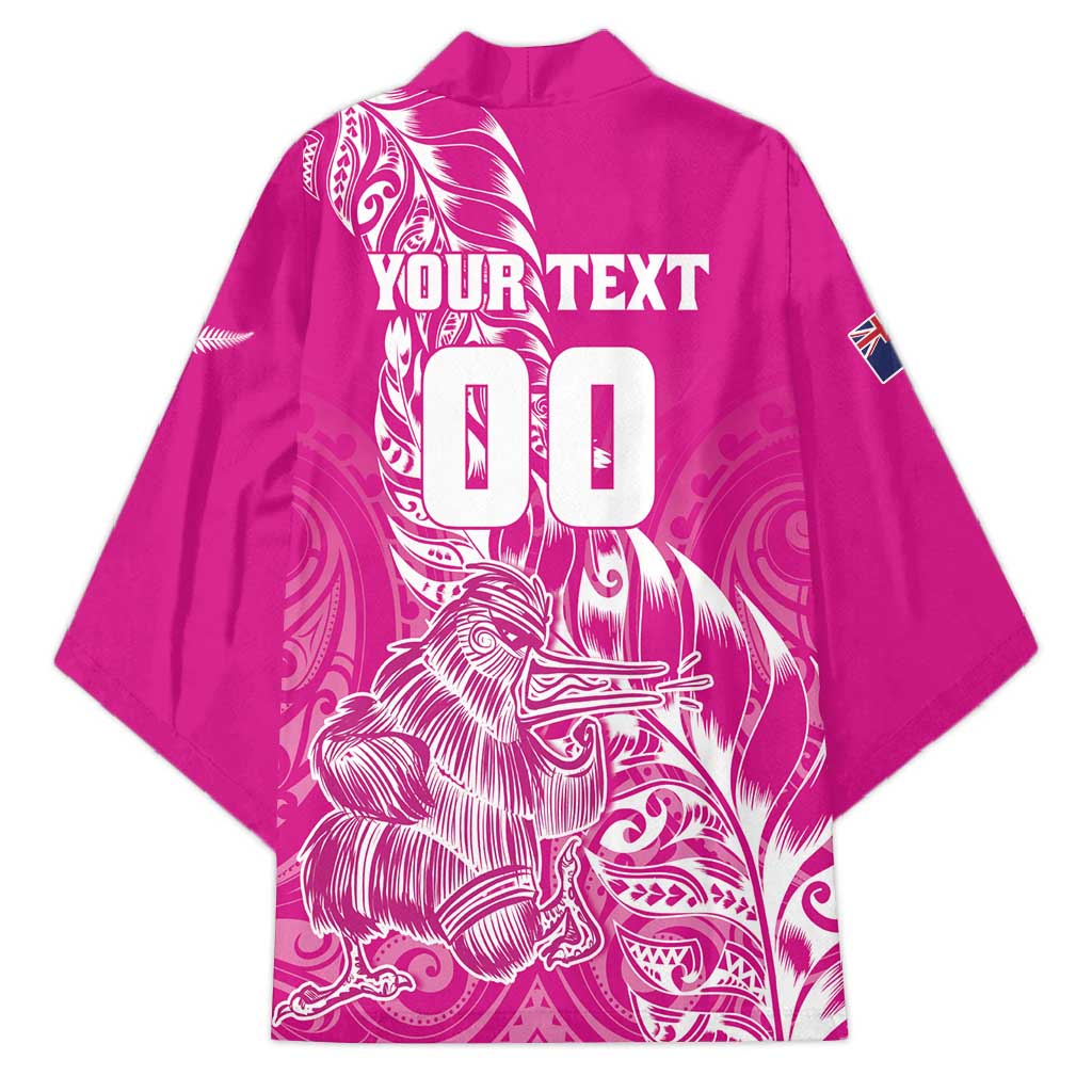 Custom New Zealand Rugby Silver Fern Kimono Aotearoa Kiwi Maori Pink Version - Wonder Print Shop