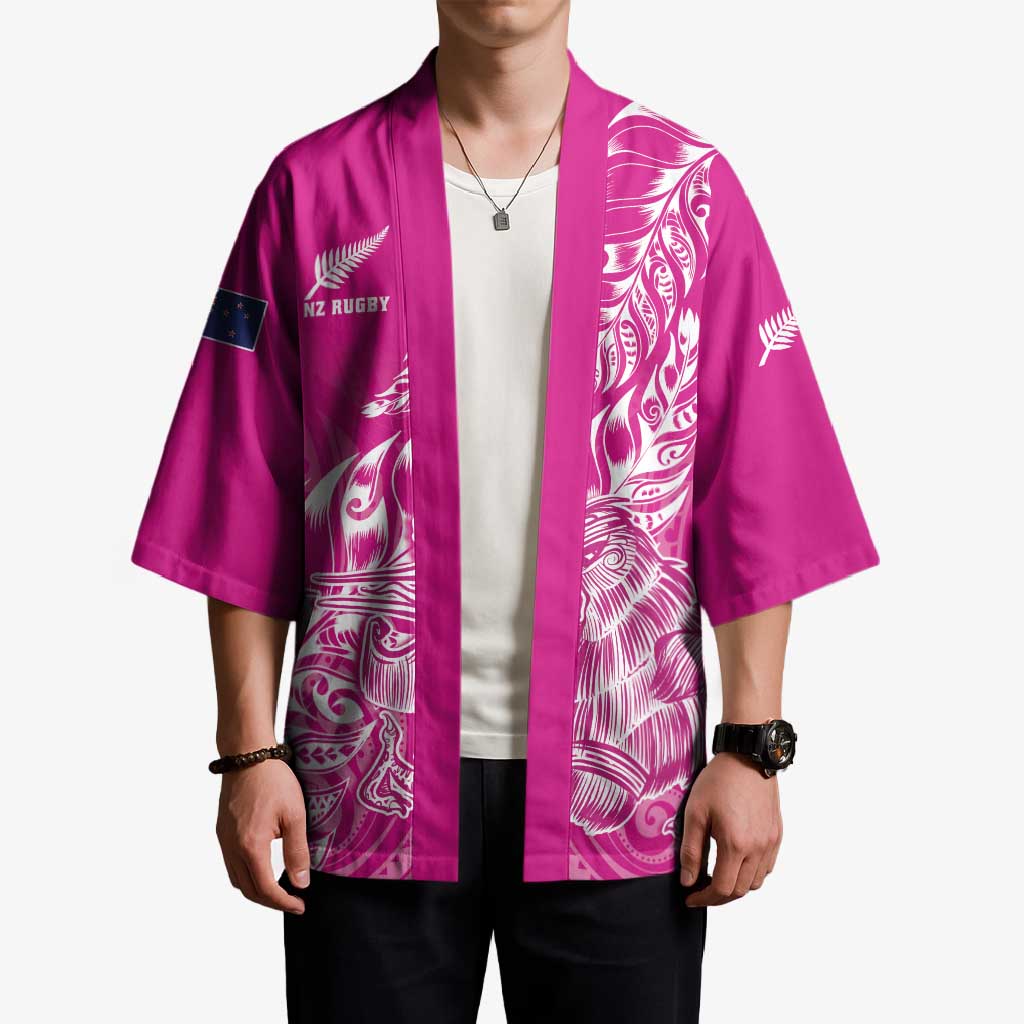 Custom New Zealand Rugby Silver Fern Kimono Aotearoa Kiwi Maori Pink Version - Wonder Print Shop