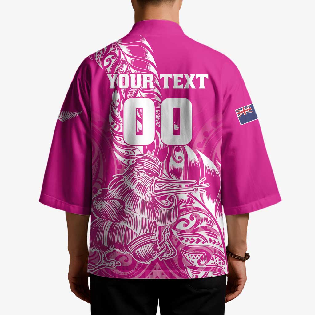 Custom New Zealand Rugby Silver Fern Kimono Aotearoa Kiwi Maori Pink Version - Wonder Print Shop