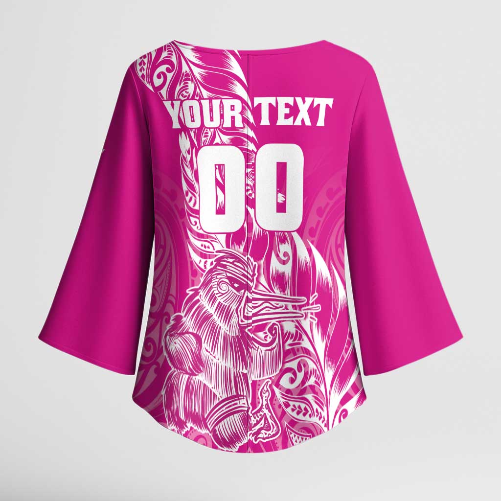 Custom New Zealand Rugby Silver Fern Kimono Sleeve Blouse Aotearoa Kiwi Maori Pink Version - Wonder Print Shop