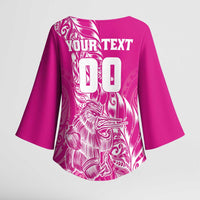 Custom New Zealand Rugby Silver Fern Kimono Sleeve Blouse Aotearoa Kiwi Maori Pink Version - Wonder Print Shop