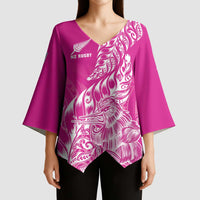 Custom New Zealand Rugby Silver Fern Kimono Sleeve Blouse Aotearoa Kiwi Maori Pink Version - Wonder Print Shop