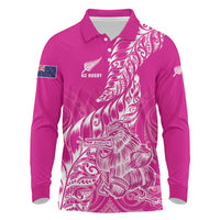 Custom New Zealand Rugby Silver Fern Long Sleeve Polo Shirt Aotearoa Kiwi Maori Pink Version - Wonder Print Shop