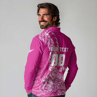 Custom New Zealand Rugby Silver Fern Long Sleeve Polo Shirt Aotearoa Kiwi Maori Pink Version - Wonder Print Shop