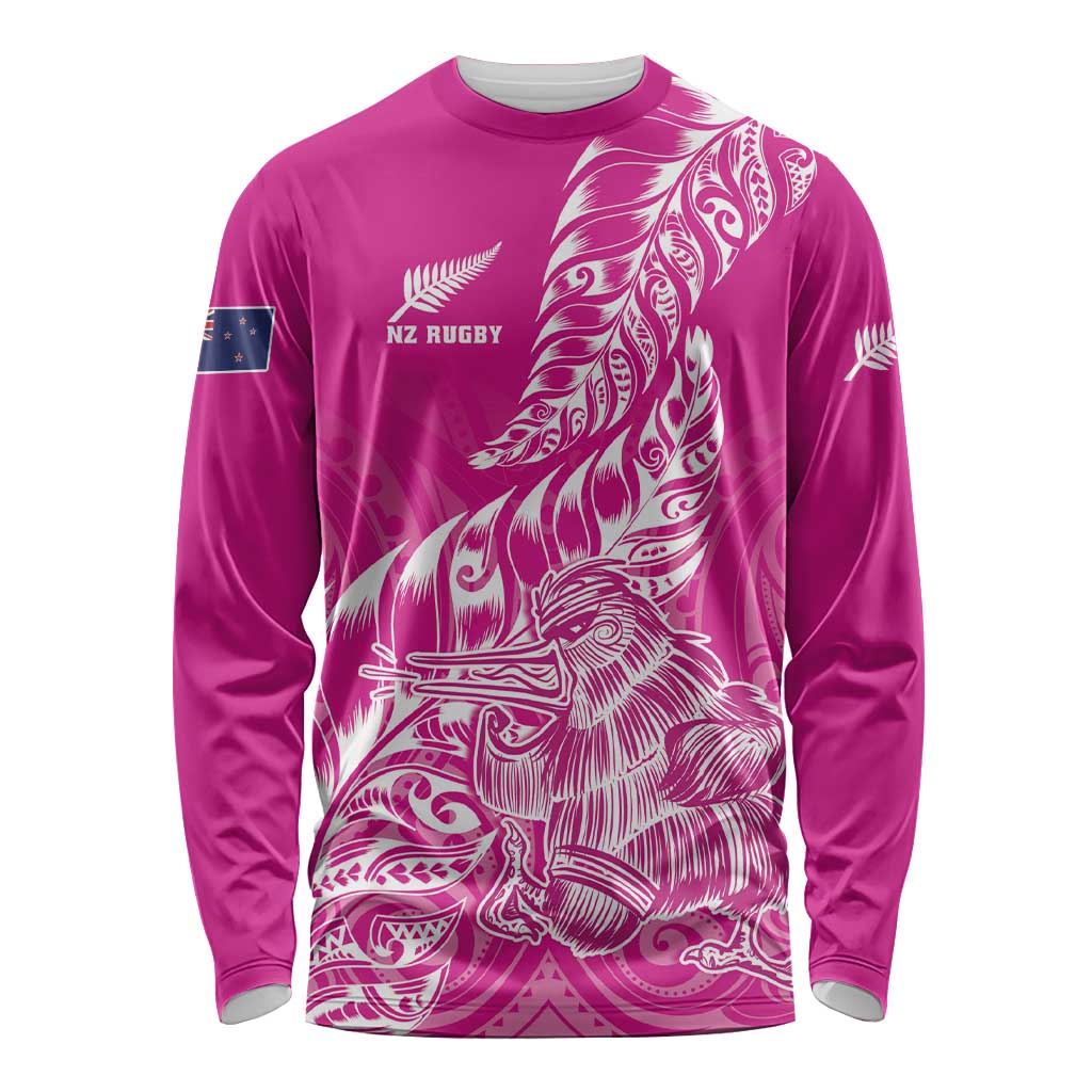 Custom New Zealand Rugby Silver Fern Long Sleeve Shirt Aotearoa Kiwi Maori Pink Version - Wonder Print Shop