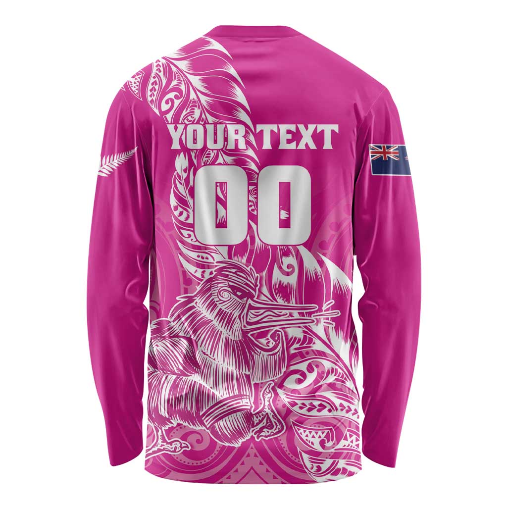 Custom New Zealand Rugby Silver Fern Long Sleeve Shirt Aotearoa Kiwi Maori Pink Version - Wonder Print Shop