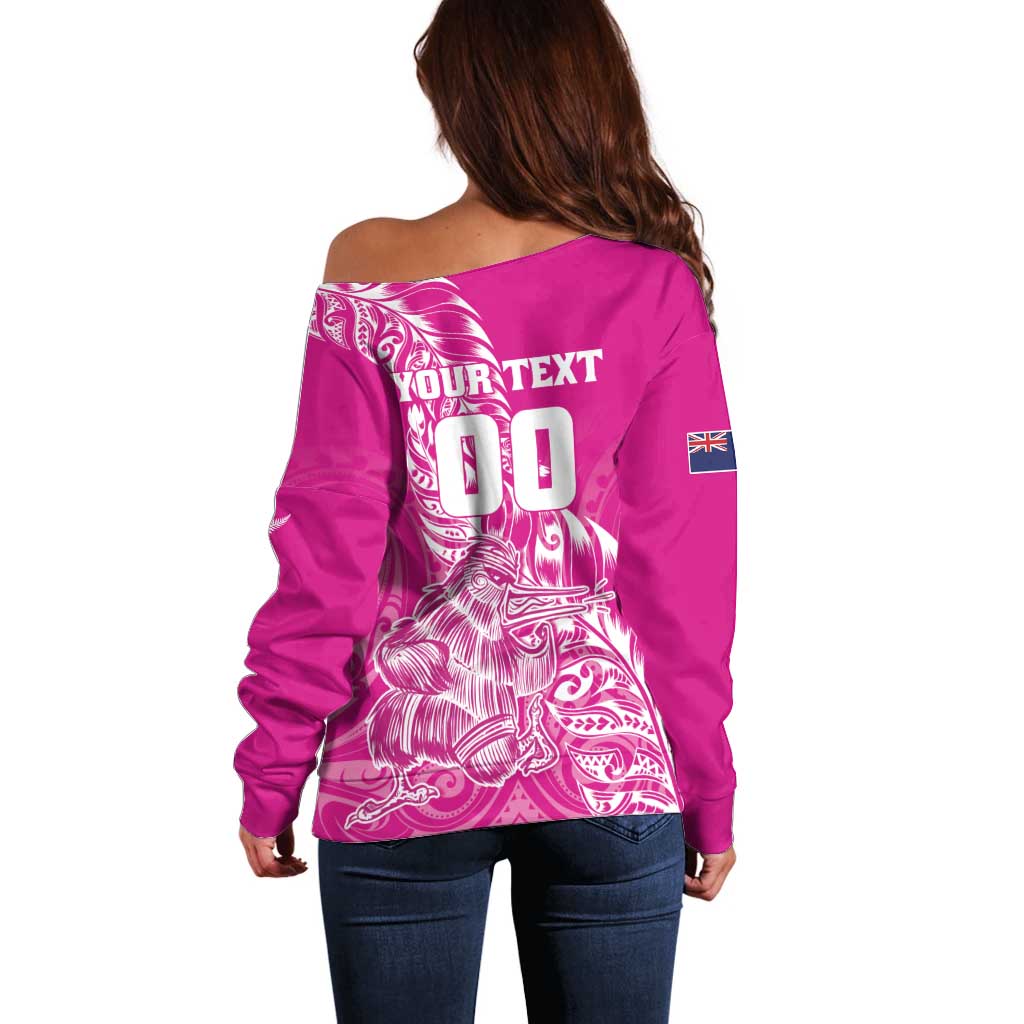 Custom New Zealand Rugby Silver Fern Off Shoulder Sweater Aotearoa Kiwi Maori Pink Version - Wonder Print Shop