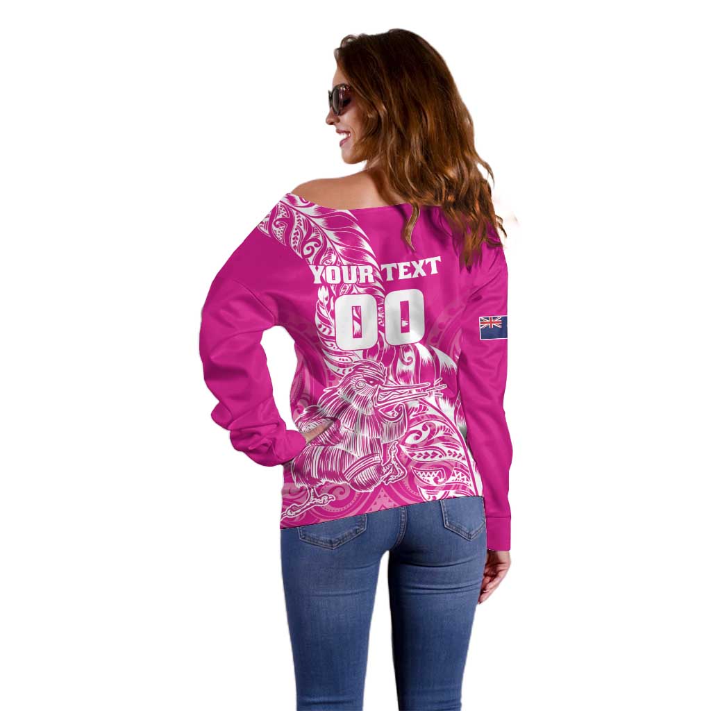 Custom New Zealand Rugby Silver Fern Off Shoulder Sweater Aotearoa Kiwi Maori Pink Version - Wonder Print Shop