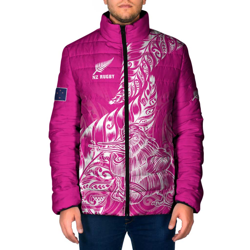 Custom New Zealand Rugby Silver Fern Padded Jacket Aotearoa Kiwi Maori Pink Version - Wonder Print Shop
