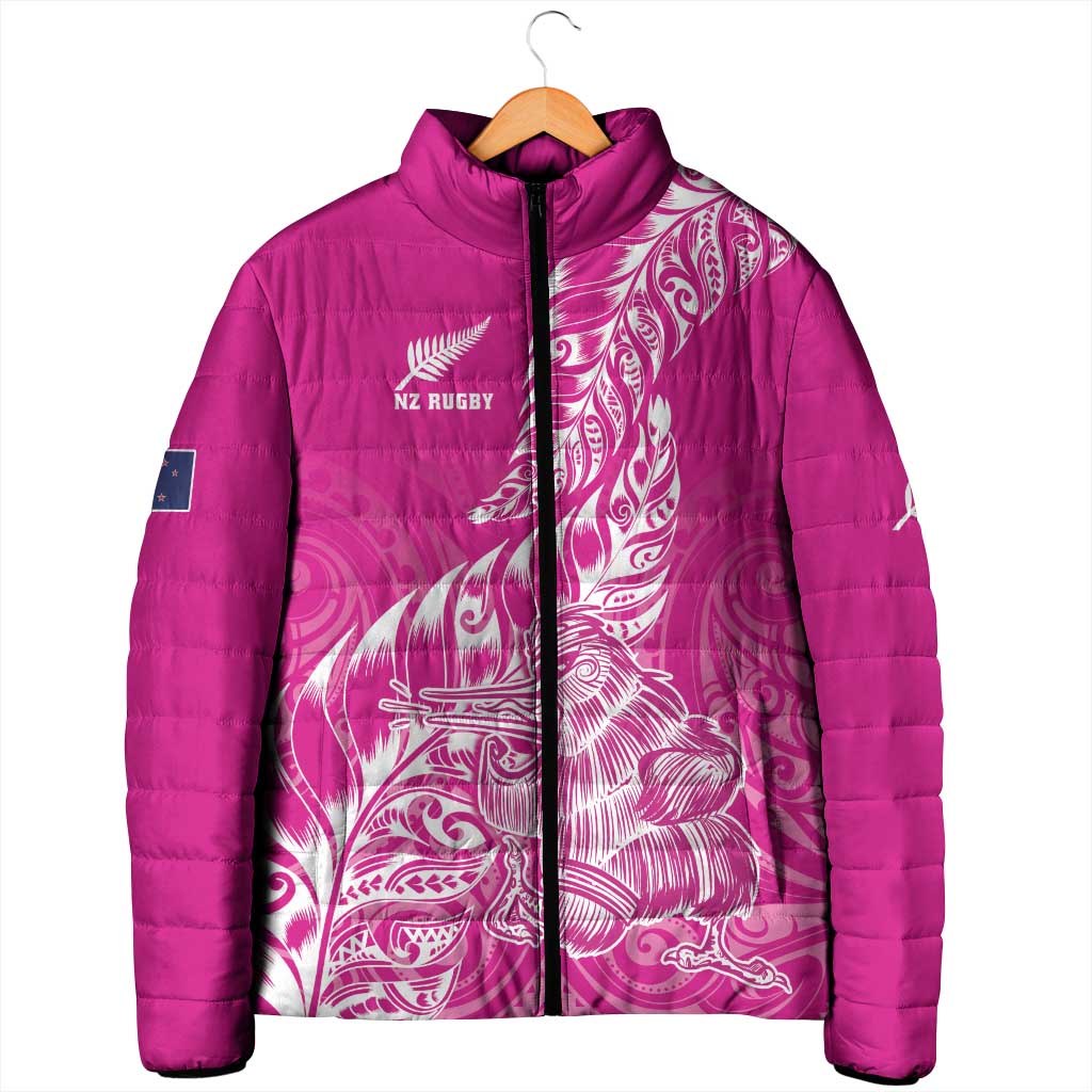 Custom New Zealand Rugby Silver Fern Padded Jacket Aotearoa Kiwi Maori Pink Version - Wonder Print Shop