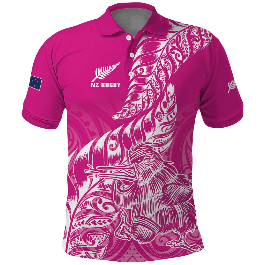 Custom New Zealand Rugby Silver Fern Polo Shirt Aotearoa Kiwi Maori Pink Version - Wonder Print Shop
