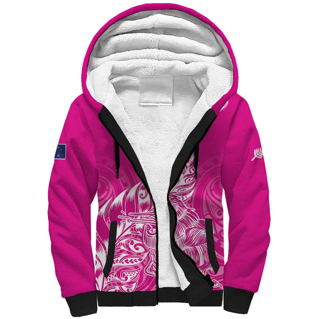 Custom New Zealand Rugby Silver Fern Sherpa Hoodie Aotearoa Kiwi Maori Pink Version - Wonder Print Shop