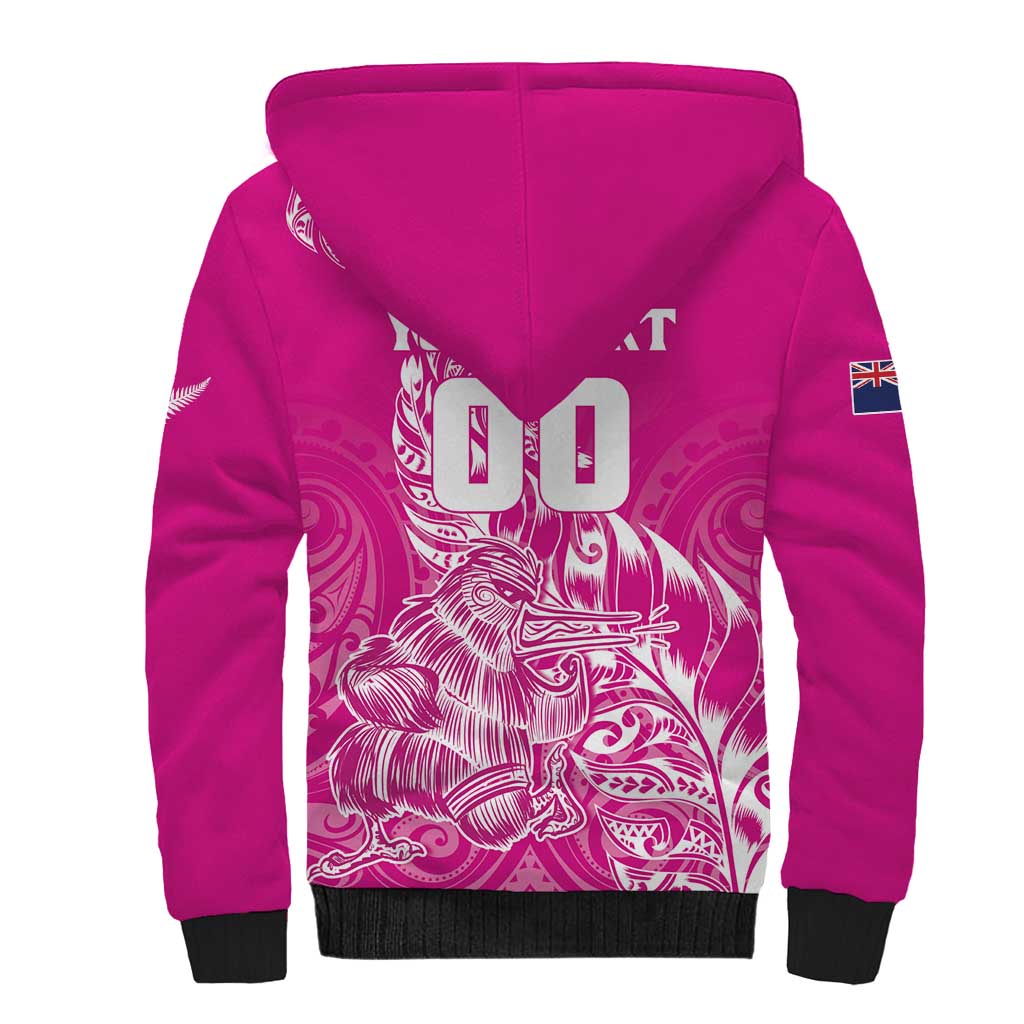 Custom New Zealand Rugby Silver Fern Sherpa Hoodie Aotearoa Kiwi Maori Pink Version - Wonder Print Shop