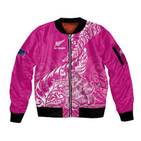 Custom New Zealand Rugby Silver Fern Sleeve Zip Bomber Jacket Aotearoa Kiwi Maori Pink Version - Wonder Print Shop