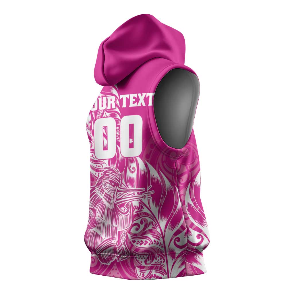 Custom New Zealand Rugby Silver Fern Sleeveless Hoodie Aotearoa Kiwi Maori Pink Version - Wonder Print Shop