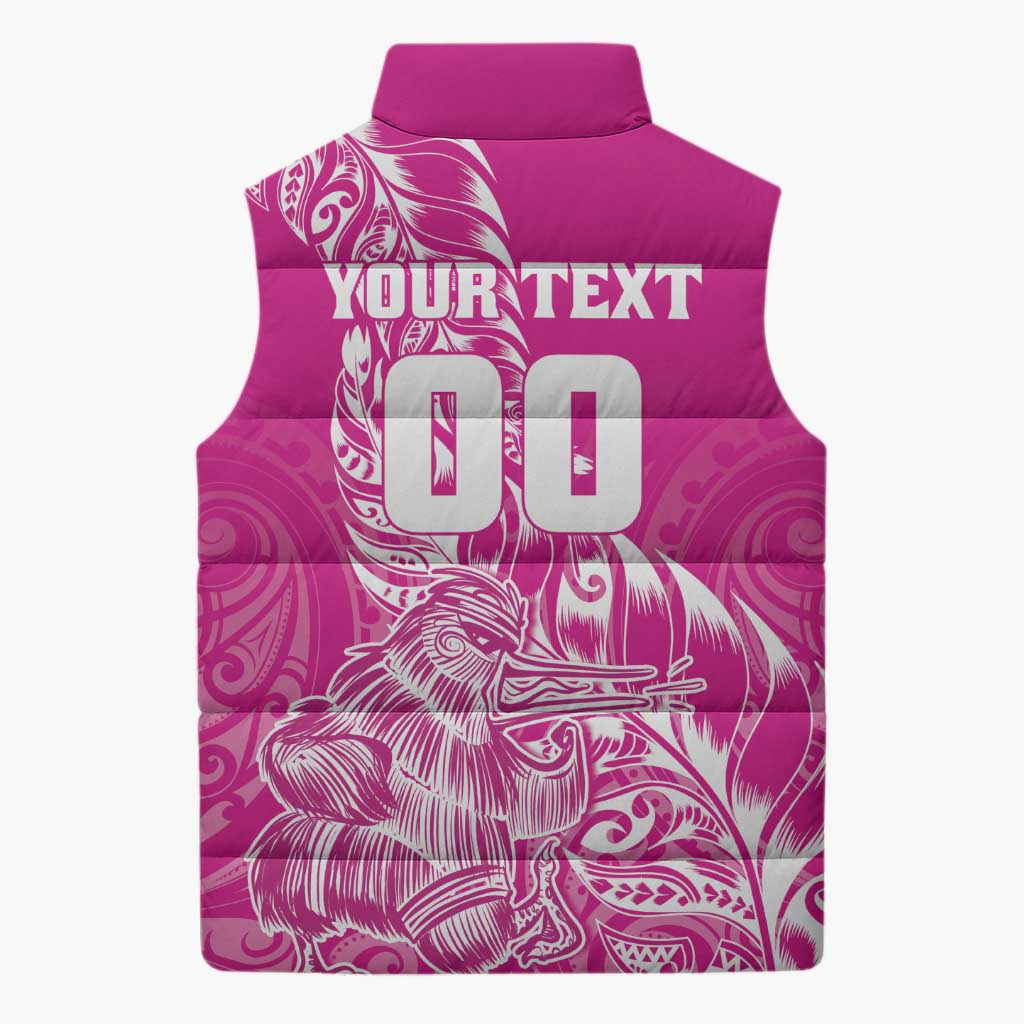 Custom New Zealand Rugby Silver Fern Sleeveless Puffer Jacket Aotearoa Kiwi Maori Pink Version - Wonder Print Shop