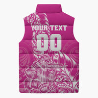 Custom New Zealand Rugby Silver Fern Sleeveless Puffer Jacket Aotearoa Kiwi Maori Pink Version - Wonder Print Shop